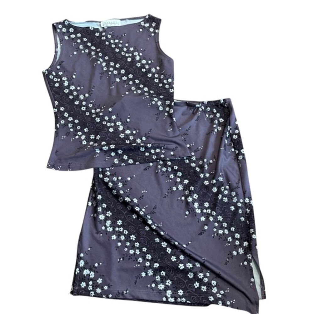 CHARLOTTE RUSSE Smoked Purple Floral Skirt Set Stretchy VINTAGE Y2K